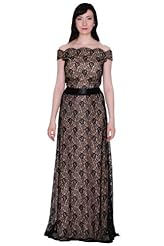 Lace  Off the Shoulder Satin  Ball Gown Maxi Dress  With a Sash 