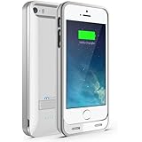iPhone 5S Battery Case, iPhone 5 Battery Case - Maxboost Atomic S Portable Charger for iPhone 5/5S [MFI Certified] External Protective 2400mAh Battery Charging Juice Power Bank [Glossy White/Silver]