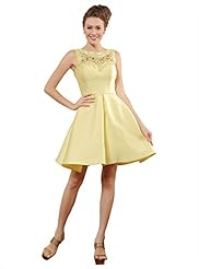 Sexy Bateau Neck Satin/Silk Cocktail Short Lace Mesh Backless Sleeveless Evening Dress/Prom Dress/Wedding Party Dress 