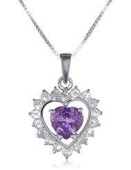 7mm Heart Shape Amethyst and White Topaz Sterling Silver Heart Pendant Necklace (1.82 cttw), 18"