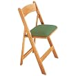 Natural Wood Poker Chair with Green Nylon Upholstery