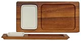 Wood Rectangle Veggie Dip Tray 14" x 7" With 5 1/2" x 3 3/4"D Ceramic Tray