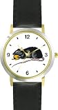 Black Mouse or Rat with Cheese Animal - WATCHBUDDY&reg; DELUXE TWO-TONE THEME WATCH - Arabic Numbers - Black Leather Strap-Size-Women's Size-Small