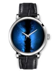 SPRAWL Aanalog Fashion Series Silver Ladies Watches of Genuine Black Leather Strap,Unique Wrist Watch for Women Girls Designed with Divison of blue background