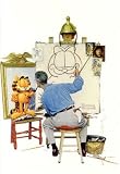 611-215 Norman Rockwell 4x6 postcard, Garfield meets Rockwell