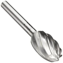 PFERD Oval Carbide Bur, Uncoated (Bright) Finish, Fine Single Cut, Radius End, 1/8" Shank, 1/8" Head Diameter, 7/32" Head Length (SE-41)