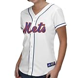 MLB New York Mets Women's Short Sleeve 5 Button Synthetic Replica Jersey (White, Large)