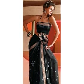 Buy Beautiful Black Faux Georgette Embroidered Belly Dance Dress Saree Sari with Unstitched Blouse by Utsav