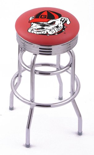 Georgia Bulldogs Double Rung Ribbed Flat Ring Chrome Swivel Bar Stool