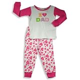 B.T. Kids - Toddler Girls Long Sleeve I LOVE DAD Pajamas,White, Fuschia