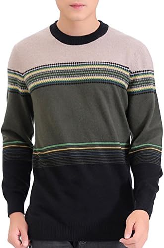 METERDE Men's Wool Cashmere Wool Long Sleeve Pullover Stripe Sweater XL