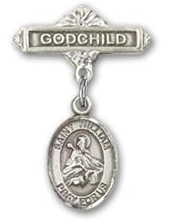 Sterling Silver Baby Badge with St. William of Rochester Charm and Godchild Badge Pin