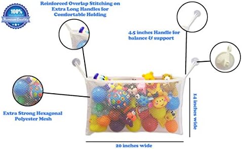 Bath Toy Organizer - Premium Bath Toy Storage Bag - Bath Tub Toy Organizer "Largest Bag 20 Inches X 14 Inches" Mommy Recommended FREE BONUS-Extra Strong Suction Cups &amp; SUPER BONUS: Washcloths - Satisfaction Guaranteed Mold Free Toys Clean Bath Tub (2 Pack)