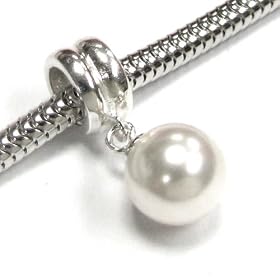 Sterling Silver Swarovski White Pearl Pendant Dangle Bead For European Charm Bracelets