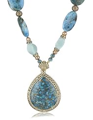 Barse "Sanibel" Turquoise Metal Matrix Teardrop Pendant Necklace