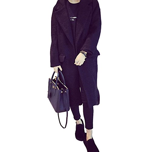 Small-laly チェスターコート 女性 メルトン ロングコート レディース 黒 秋冬 ウールコート 防寒