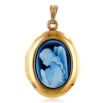 14K Yellow Gold Angel Locket Cameo Pendant