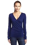 Three Dots Womens Shirred Criss Cross Top, Navy, Medium