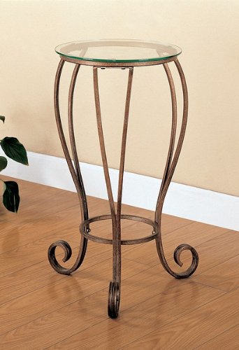 Antique Gold Finish Curved Accented Feet Plant Stand w/Glass Top