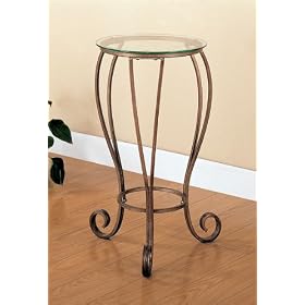 Antique Gold Finish Curved Accented Feet Plant Stand w Glass Top by visiondecor Furniture