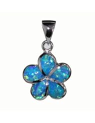 Aqua Opal Plumeria Flower 12mm Sterling Silver Pendant, Silver Hawaiian Jewelry