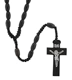Black Wood Rosary With Oblong Beads 10x5mm - 26in. Rosary Necklace Length - 31in. Overall Length