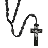 Black Wood Rosary With Oblong Beads 10x5mm - 26in. Rosary Necklace Length - 31in. Overall Length