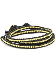 Chan Luu Yellow Gold Vermeil Bead Black Leather Wrap Bracelet