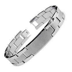Tungsten Carbide ID Link Bracelet Satin High Polish 8.5"