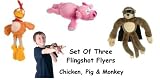 Set of 3 Farmyard Flingshot Flyers FARM STUFFED ANIMALS Monkey Pig & Chicken