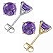 Vir Jewels 14K Gold Amethyst Stud Earrings (1.80 CT ; 6 MM Round Cut)