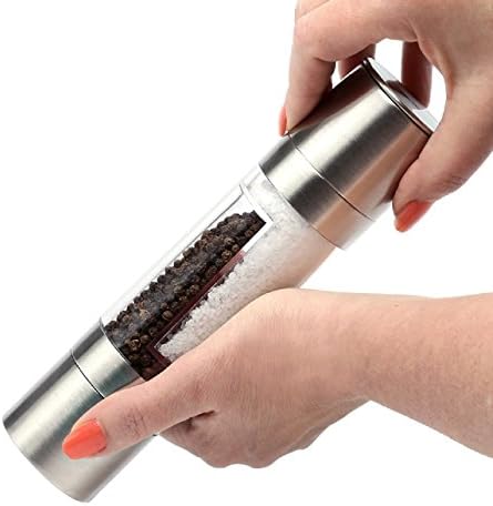 Salt and Pepper Grinder Set, 2 in 1 Mill Set with Adjustable Ceramic Grind-Stainless Steel