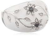 Sterling Silver Black and White Diamond White Enamel Floral Ring (1/10 cttw, I-J Color, I3 Clarity)