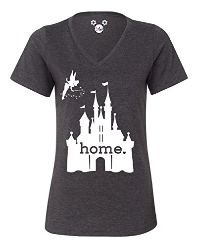 DisGear Women's Disney Is My Home V-Neck T-Shirt (2X-Large, Dark Heather FBA)