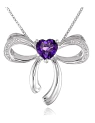 XPY Sterling Silver Heart Gemstone and Diamond Bow Pendant Necklace, 18"