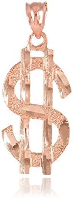 10k Rose Gold Dollar Sign $ Bling Necklace Pendant