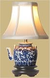Small Blue & White Porcelain Teapot Accent Table Lamp