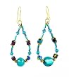Earrings - E305 - Bugle Beads and Fire Polished Glass & Murano Style Beads - Oval Loop ~ Teal (Blue Green)