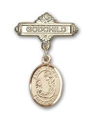14K Gold Baby Badge with St. Cecilia Charm and Godchild Badge Pin
