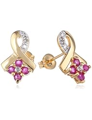 18k Yellow Gold Plated Sterling Silver Ruby and Diamond Accent Post Earrings