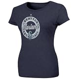 MLB Women's Seattle Mariners Retroized Short Sleeve Crew Neck Tee (Athletic Navy Heather, Large)