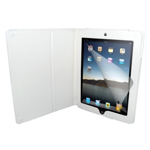 White Leather Style Case + Anti-Glare Screen 