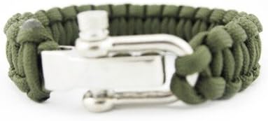 Bracelet with Hard Plastic Whistle Buckle / Stainless Metal Bow Shackle - Military Green Style