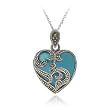 Sterling Silver Marcasite & Turquoise Heart Necklace, 18