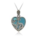 Sterling Silver Marcasite & Turquoise Heart Necklace, 18"