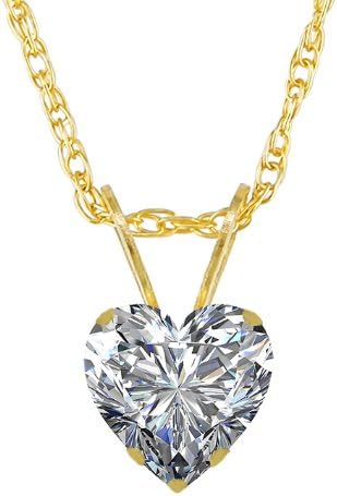 14k Yellow Gold High Polish 1.00 Carat Cz Cubic Zirconia Heart Shape 6.50 Mm Charm Pendant Necklace