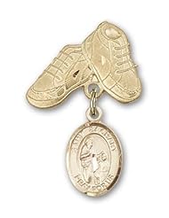 Gold Filled Baby Badge with St. Zachary Charm and Baby Boots Pin