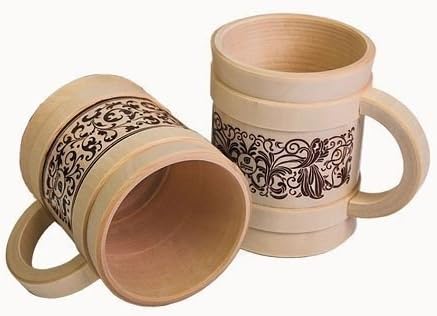 Untreated Solid Wood Beer or Kvas 0.5L (16Oz) Mug for Traditional Russian Bania (баня) or Finn Sauna