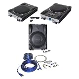 Lanzar Car Amplified Subwoofer with Amplifier Installation Kit Package - VCTBS8 Vector 8 Ultra Slim 600 Watt High Power Amplified Subwoofer Enclosure - AMPKIT8 Contaq 1200 Watt 8 Gauge Power Amp Kit