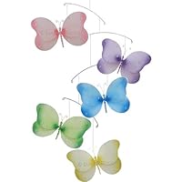Pink Purple Yellow Blue Green Sparkle Butterfly Mobile Decorations - butterflies hanging nylon nursery bedroom girls room ceiling wall decor, wedding birthday party baby bridal shower